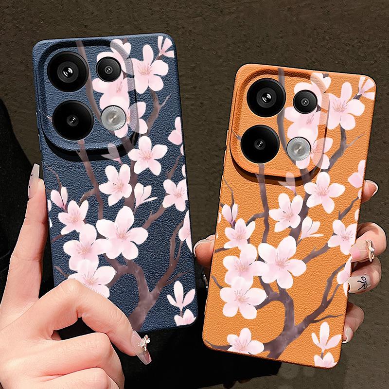 Чехол с рисунком сакуры в ручном стиле для Xiaomi 14T 13T 11T Pro Funda Redmi Note 14 13 Pro 5G 12 11 Силиконовый чехол с текстурой кожи