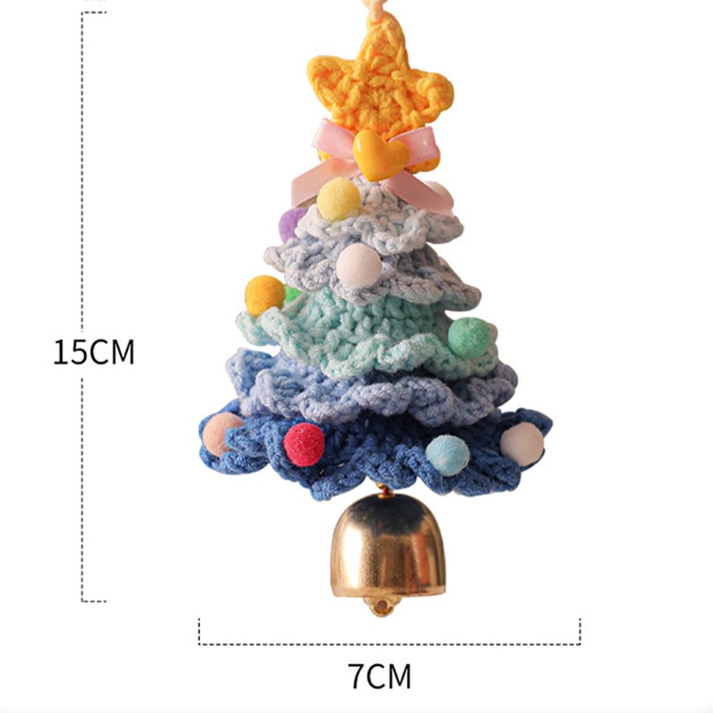 Knitted Plush Christmas Tree with Jingle Bell Handmade Crochet Christmas Hanging Pendant Wool Xmas Tree for New Year Party Decor