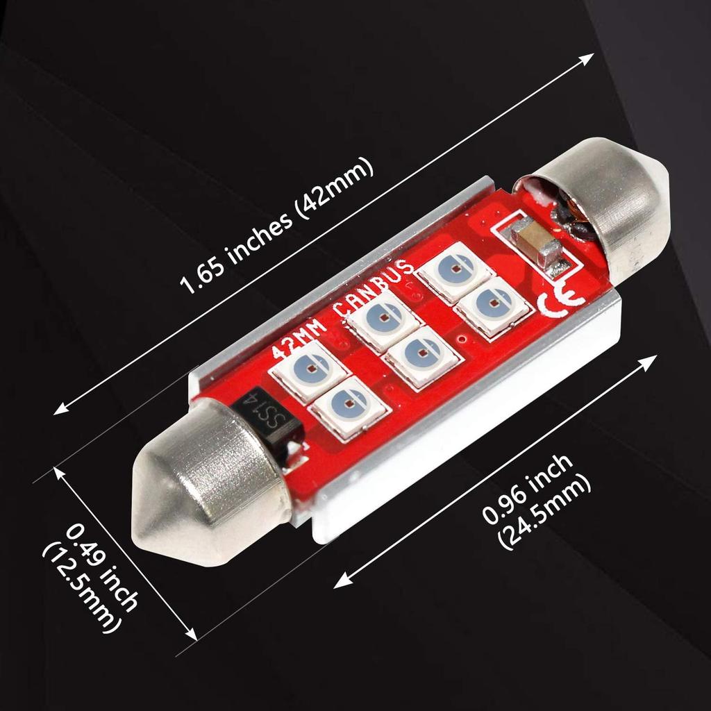 PHINLION 578 LED Light Bulbs, Super Bright 3030 6-SMD Festoon 41mm 42mm 211-2 212-2 LED Bulbs for Car Interior Map Dome Trunk Courtesy Lights, Red (4