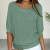 Женские топы с круглым вырезом, однотонная футболка с рукавами 3/4, свободная вязаная блузка, эластичные дышащие топы, уличная одежда