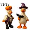 Unique Halloween Party Supplies 2Pcs Duck Figurine with Pumpkin/Witch Hat Design, Resin Statue Cute Desk Accessories Ornament, Funny Animal Sculpture