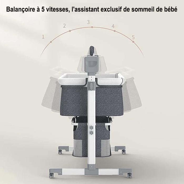 Berceau électrique Lit bebe - Magic ZC - Bluetooth avec musique, Lit cododo multifonctionnel, Balançoire à 5 vitesses - Gris Clair
