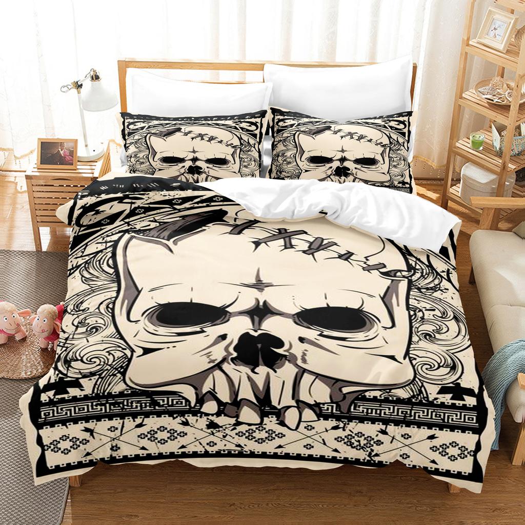 Vintage Pop Goth Reaper Skull Punk Rock Bedding Digital Printing Polyester Cotton Three-Piece Set