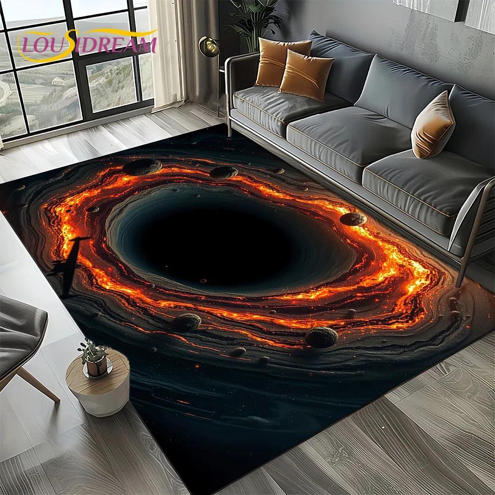 Milky Way Universe Space Stars Black Hole Galaxy Earth Carpet Rug for Living Room Bedroom Sofa Decoration,Non-slip Floor Mat