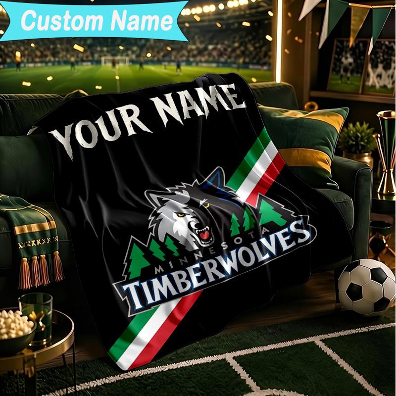 1PC Custom Name Blanket Timberwolves Logo Flannel blankets Patterns Throw Blanket All-Season Soft Gift for Couch, Bed, Camping, Birthday gifts