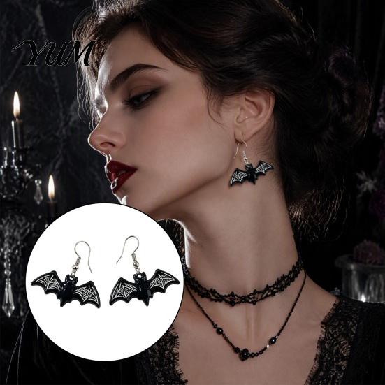 Creative Gift for Her 1 Pair Halloween Dangle Drop Earrings, Gothic Bat Skeleton Lightweight Earrings Daily Wear Acrylic Punk Vampire Jewelry