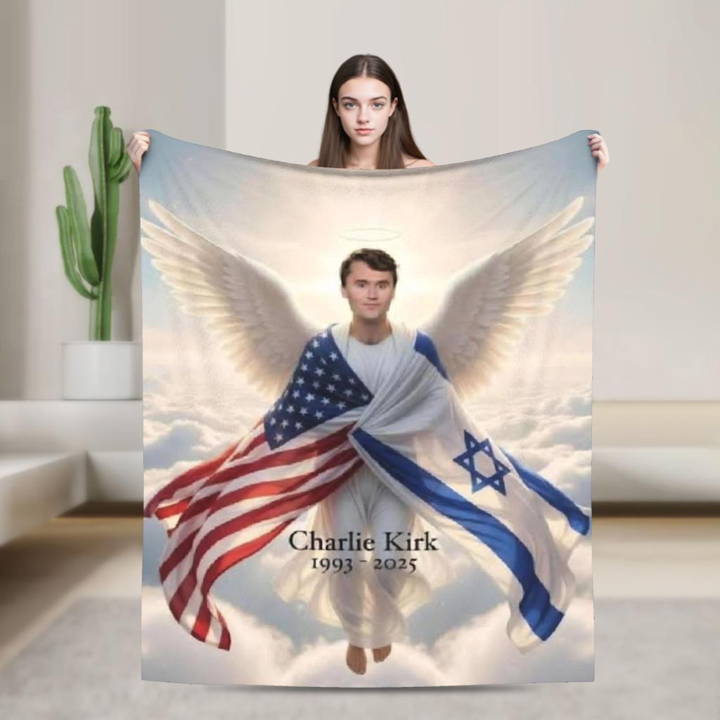 Super Soft Charlie Kirk Angelic Advocate Throw Blanket Premium Flannel Fleece Lightweight Bed Blanket Cozy Fluffy Blankets