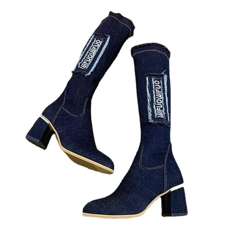 Модные женские вулканизированные ботинки, парусиновые сапоги до колена, классические женские туфли 2024 года, осень-зима, повседневные панк-ботинки для мотоциклистов, женская обувь