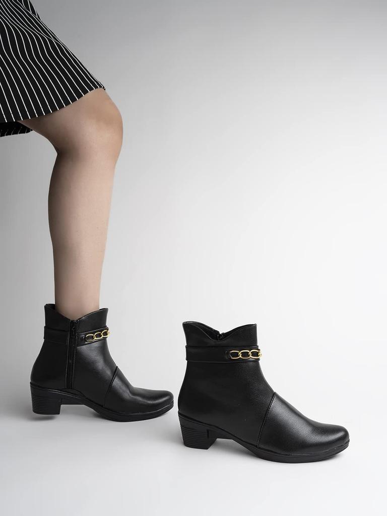 Shoetopia Женские короткие ботильоны на массивном каблуке с нескользящей подошвой, удобные модные ботильоны на щиколотку | Мягкая амортизирующая подошва | Для повседневной носки, вечеринок и зимы