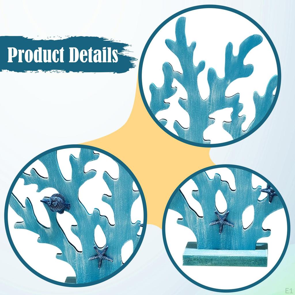 Wooden Coral Decoration Coastal Mediterranean Countertop Art Piece Craft for Themed Party