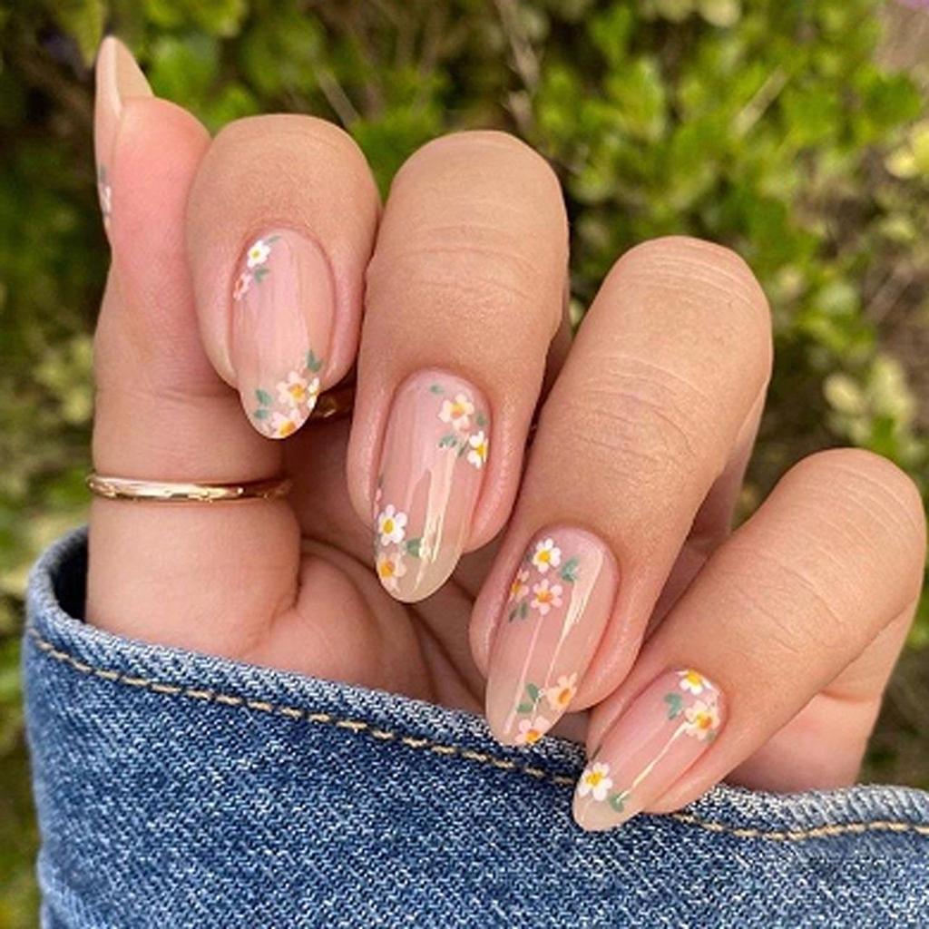 Spring/Summer Almond False Nails: Simple Ins Style Wearable Nail Art Tips