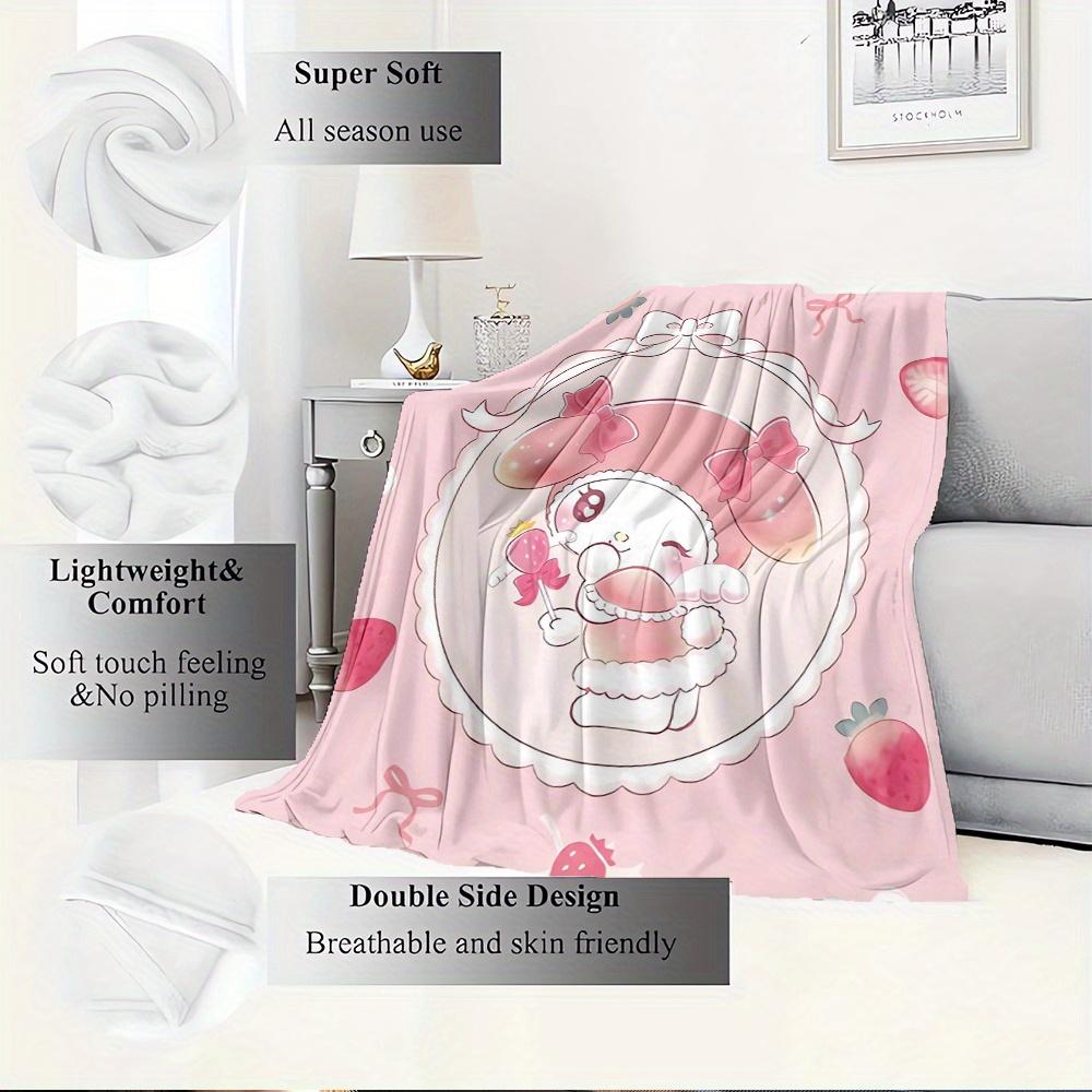 1pc My melody, Kawaii, StrawberryDigital Print Flannel Throw Blanket, Super Soft Plush Fleece Bedspread, Multipurpose All-Season Hypoallerge