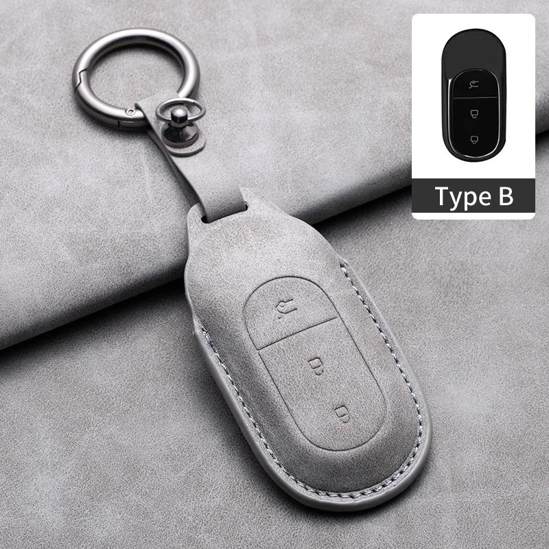 Leather Car Remote Key Case Cover for Leapmotor T03 S01 C11 for Leapmotor C01 T03 S01 C11 2023 Auto Key Shell Fob Keychain