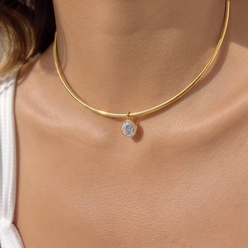 Gold Plated Pendant Necklace Stainless Steel Neck Collar Retro Neck Chain Fashion Jewelry