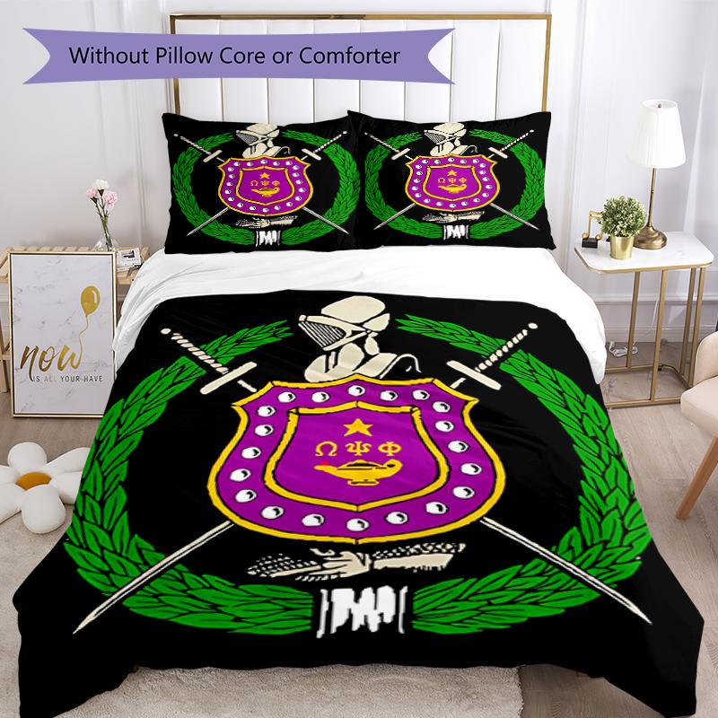 3pcs Omega Psi Phi logo6 pattern bedding set duvet cover set includes duvet cover &pillowcases, perfect all season bedroom decoration & gift