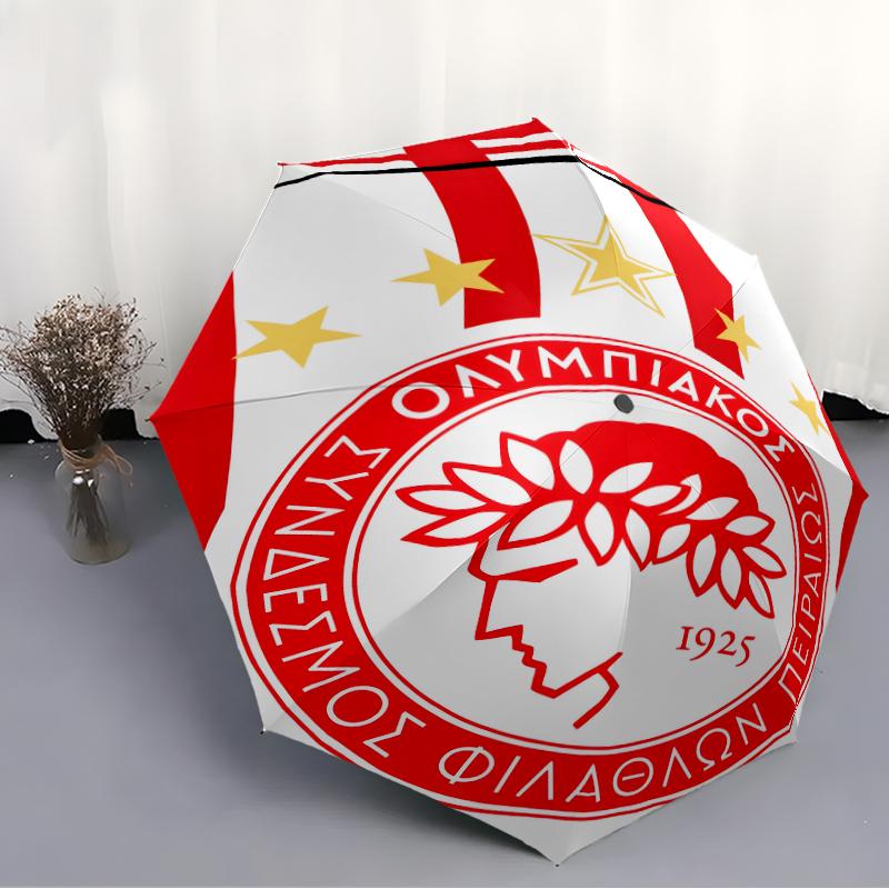 Olympiacos F.C Fashionable Automatic Opening/Closing Folding Umbrella. Portable and Foldable, Ideal for Gift, Travel, and Daily Use.
