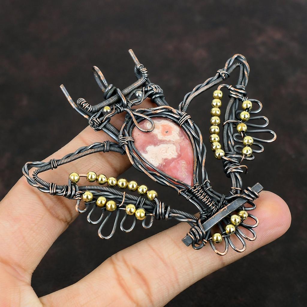 Rhodochrosite Pendant Copper Wire Wrapped Pendant Owl Pendant Gemstone Jewelry Handmade Pendant Rhodochrosite Copper Jewelry Engagement Gift