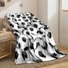 The main pattern is a dense arrangement of black-and-white soccer balls. for all seasons blanket lunch break throw gift