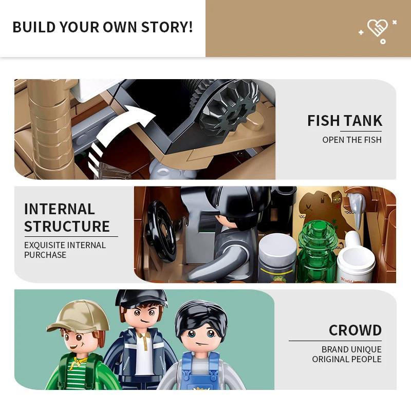 Рыболовный Траулер Акула Белая Лодка Строительные Блоки Пиратский Корабль Модель Кирпичи Набор С Мини Фигурками Детские Игрушки DIY Подарки