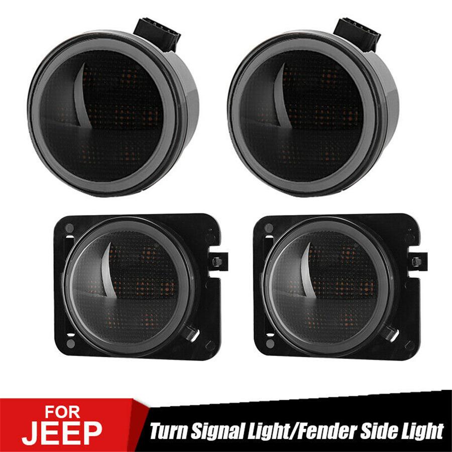 Front Fender LED Side Marker Light Turn Signal DRL Smoked for Jeep Wrangler JK
