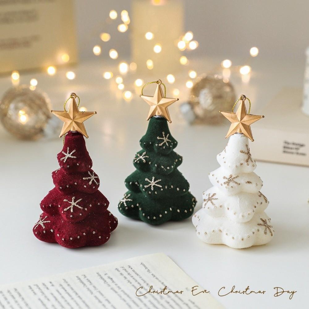 Velvety Star Top Christmas Pendant Gold Cord Holiday Tree Hanging Ornament Seasonal Use