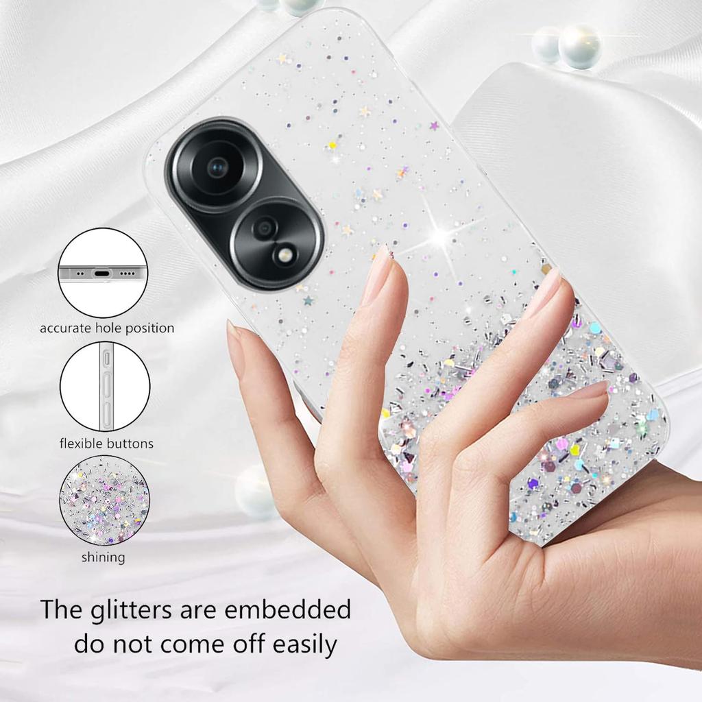 Чехол для OPPO A78 A58 A18 A38 A79 4G A98 A96 A76 A16 A15 A57 A77 5G Reno 10 Pro 8 7 Lite 6, прозрачный блестящий блестящий силиконовый мягкий тонкий чехол