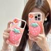 Модный 3D Чехол-подставка из силикона 'Сладкая Розовая Клубника' для iPhone 17Promax 16 15 14Pro 13 12Pro Max 11Plus Ударопрочный Чехол