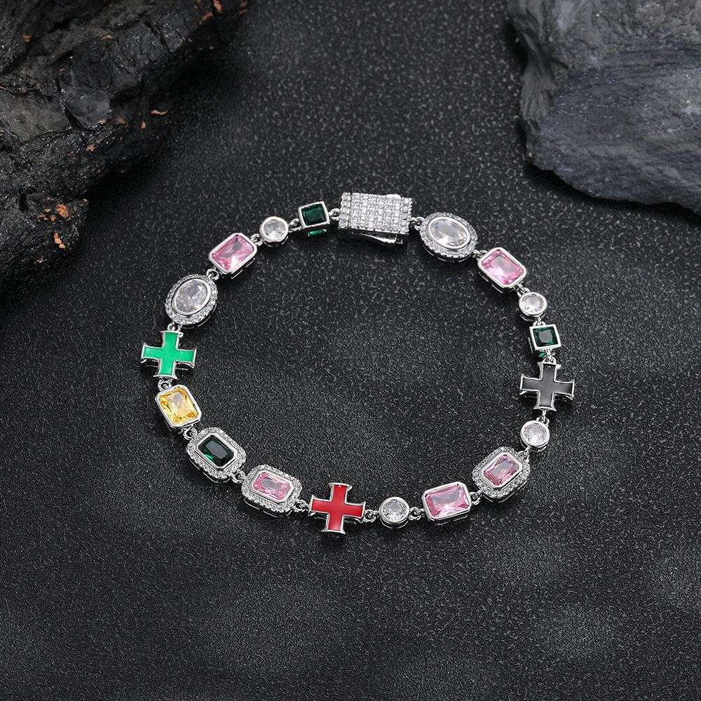 1MM Geometric Colored Gemstones Full Necklace Bracelet Hip Hop Style Jewelry Unisex Jewelry
