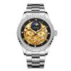 Luxury Men's Gold Case Mechanical Watch with Moon Phase Stainless Steel Strap Waterproof Automatic Wristwatch for Male Fashion