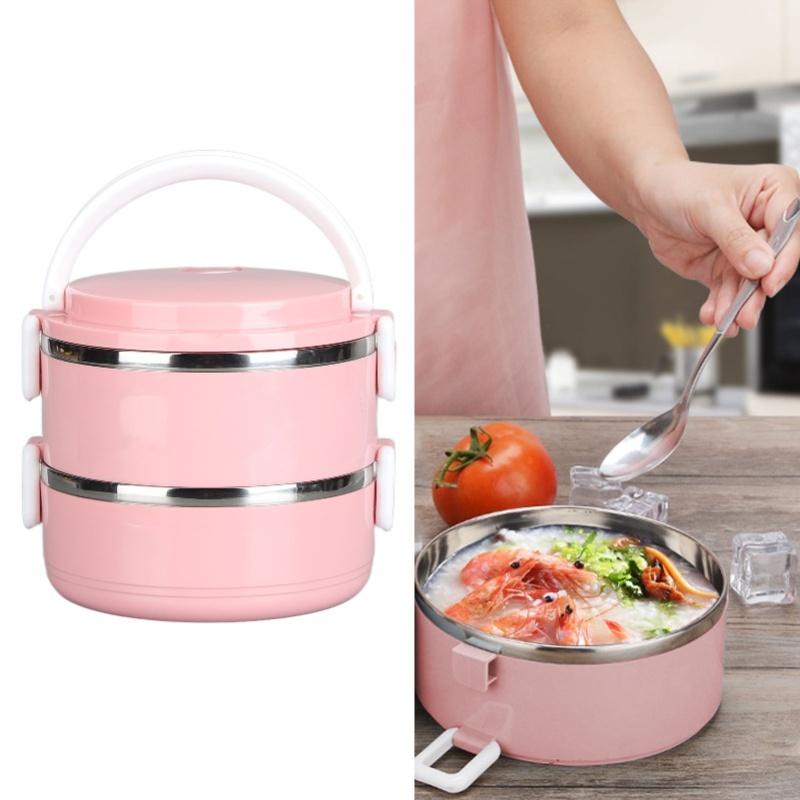 Thermal Lunch Box Stackable Hot Food Insulated Box 304 Stainless Steel Round Lunchbox Sealed Food ContainersDouble Layer 304