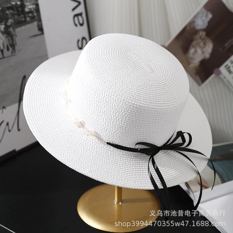 Summer temperament seaside vacation sunscreen beach outing shopping ladies sun hat fashion pearl strap cool hat summer