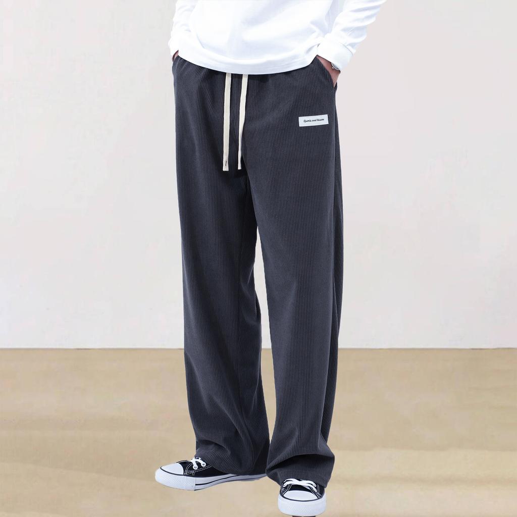 Spring and Autumn Solid Color Lace Sports Pants Simple Straight Leg Pants Men's Casual Pants Wide Leg Pants