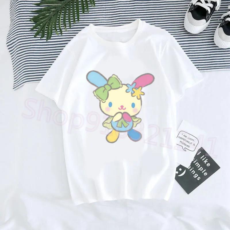 Usahana Bunny Cartoon Graphic Cotton T-Shirt for Women Harajuku Kawaii Style Cute Funny Print Casual Short Sleeve Round Neck Top