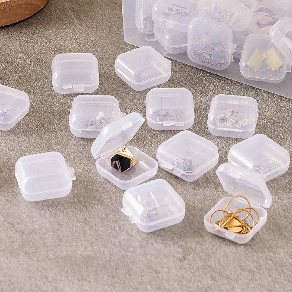 100 Pcs Finishing Mini Storage Box Transparent Square Plastic Case Jewelry Storage Case Girls Women