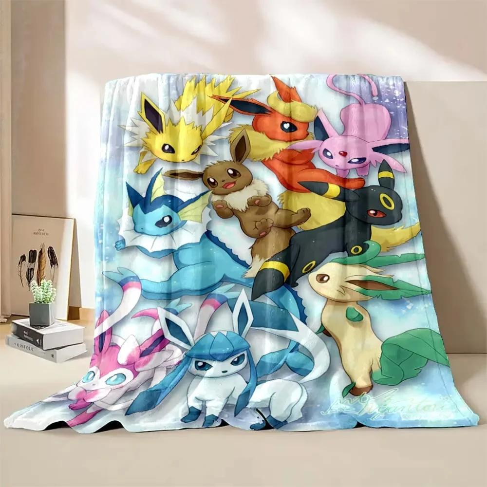 Japanese Style Blanket Pokemon Flannel Throw Home Sofa Lunch Break Blankets Cartoon Eevee Anime Figures Kids Children Student