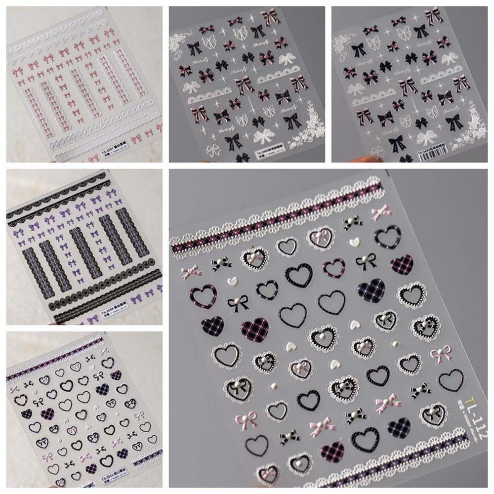 Любовь Сердце Кружева Лук Наклейки Для Ногтей Жемчужный Лук Наклейки Лук Украшения Для Ногтей Бантик Наклейки Для Ногтей Леди