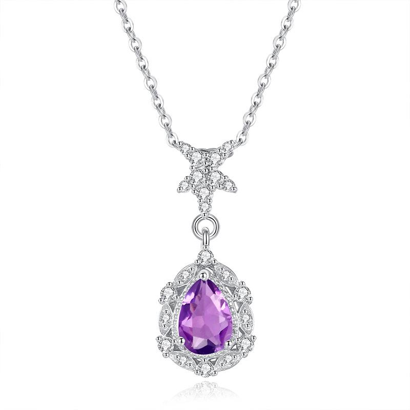 S925 sterling silver drop-shaped natural crystal stone pendant s925 sterling silver butterfly-shaped necklace niche light luxury collarbone chain