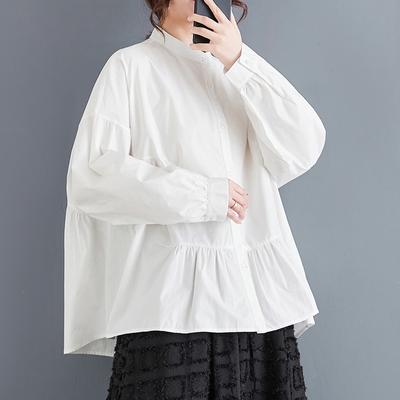 Женская блузка большого размера на весну и лето, рубашка большого размера с длинным рукавом, свободная, на пуговицах, однотонная, повседневная, черная