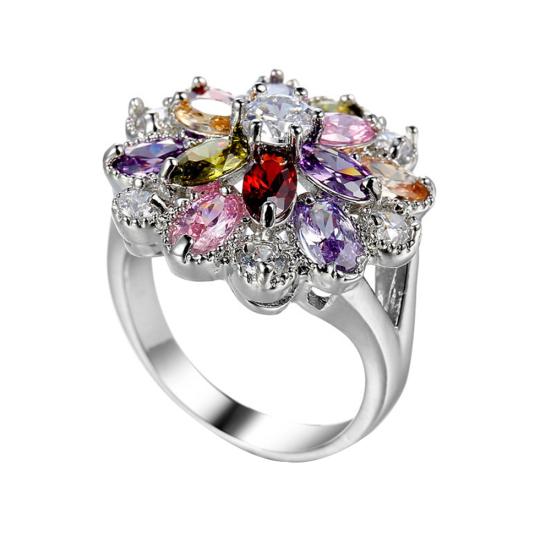 Lady's Alloy Ring Fashion Women Weding Colorful Flower Statement MIT