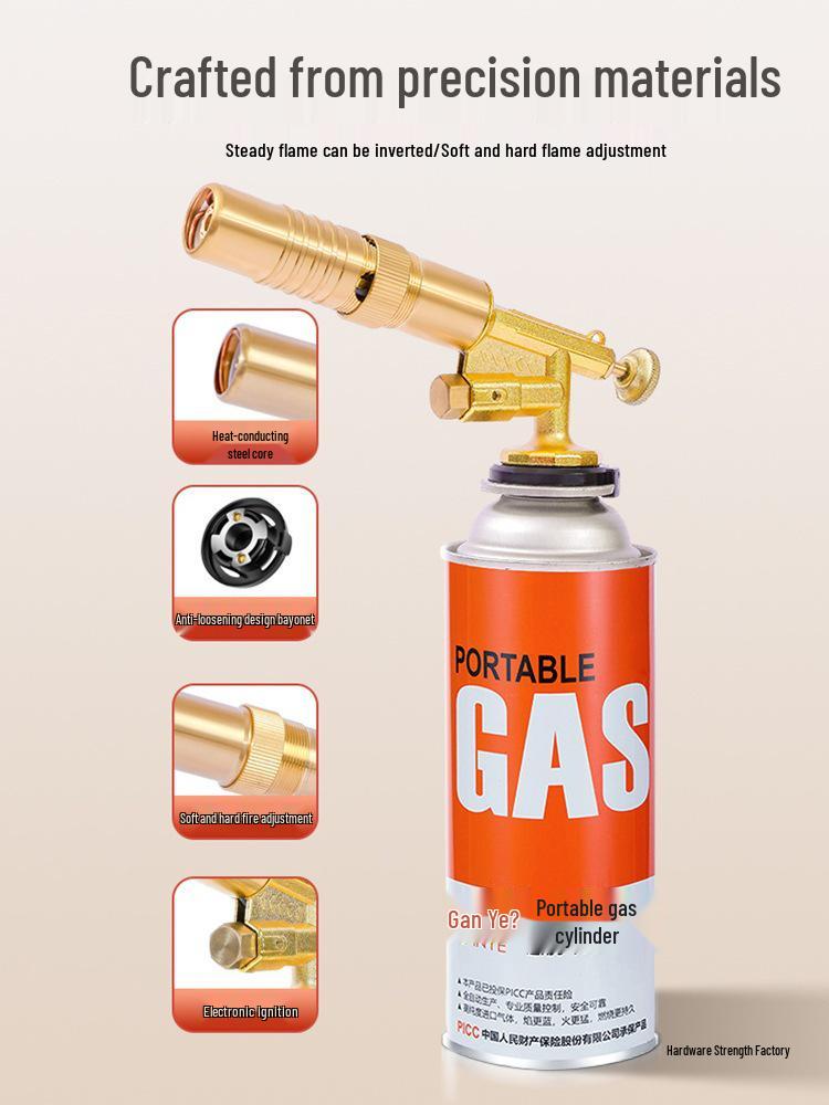 All Copper Flame Torch for Gas Cartridge - Handheld Blowtorch for Pig Hair Removal