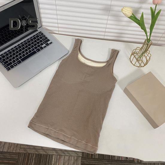 Winter Women Thermal Vest with Chest Pads Seamless Velvet-lined Fast Temperature Lock Heating Slim Fit Elastic Sleeveless Inner Wear Bottoming Tank
