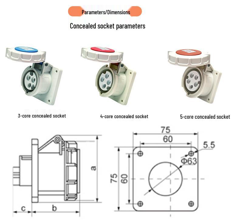 IP67 Waterproof 16A/32A Industrial Plug & Socket, European Standard, 3/4/5-core, Male & Female Connector