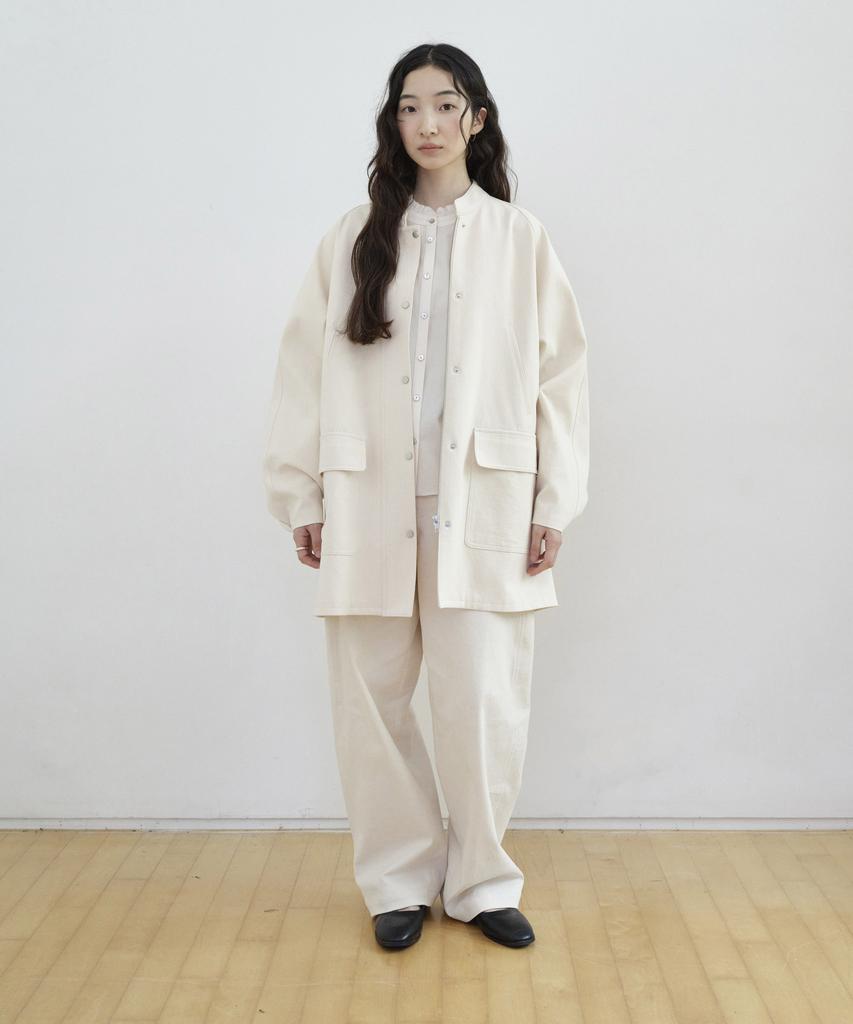 STEP AROUND Cotton Stand Collar Snap Jumper_Ivory