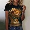 Summer Round Neck 3D Rose Print Top Fashionable Casual Short Sleeved Women's T-shirts