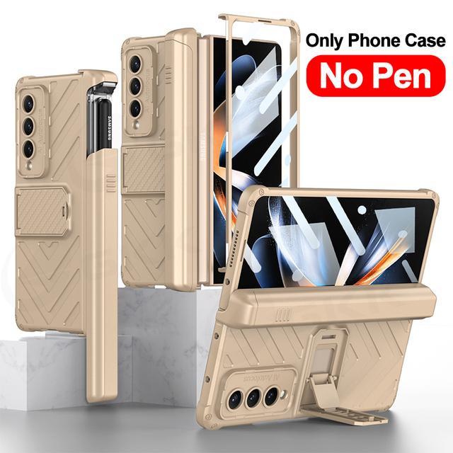 Для Samsung Galaxy Z Fold 4 3 Чехол Armor Magnetic Hinge Hard Cover All-Included Glass Pen Holder Case Для Galaxy Z Fold4 5g