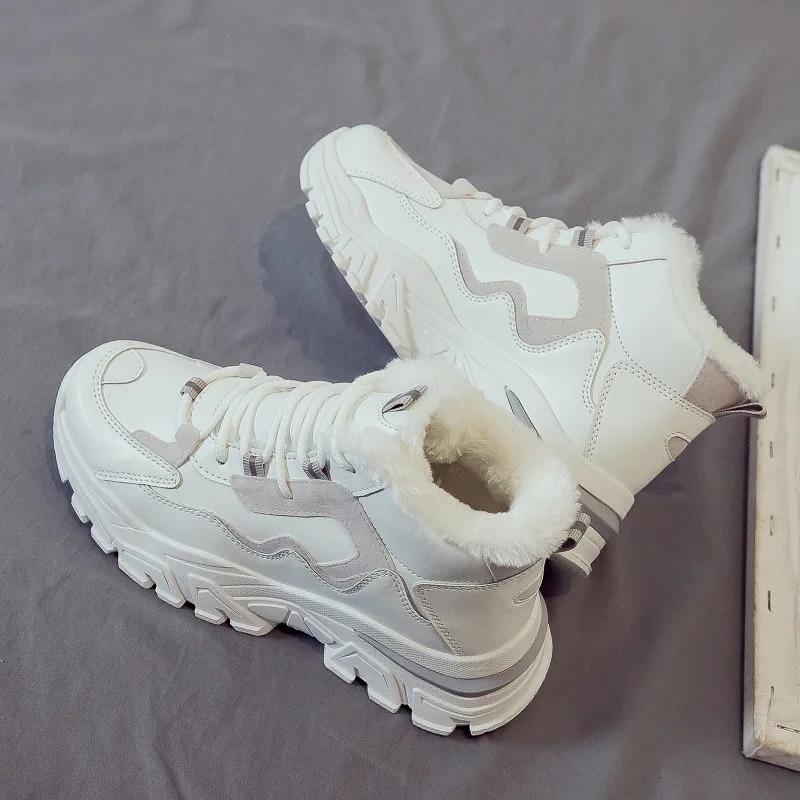 Popular Sports Shoes Women's Plush 2023 Autumn and Winter New High Top Versatile Dad Running Casual Cotton Shoes Trend