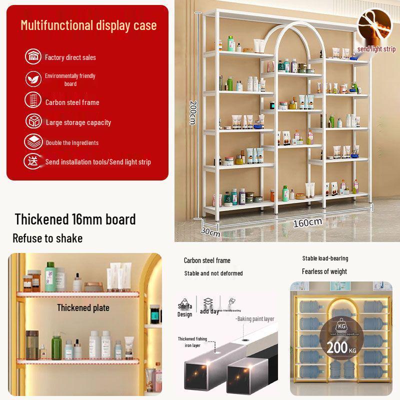 Nail Polish Display Rack: Wall-Mounted, Integrated Light, Luxury Multi-Layer Wrought Iron Shelves