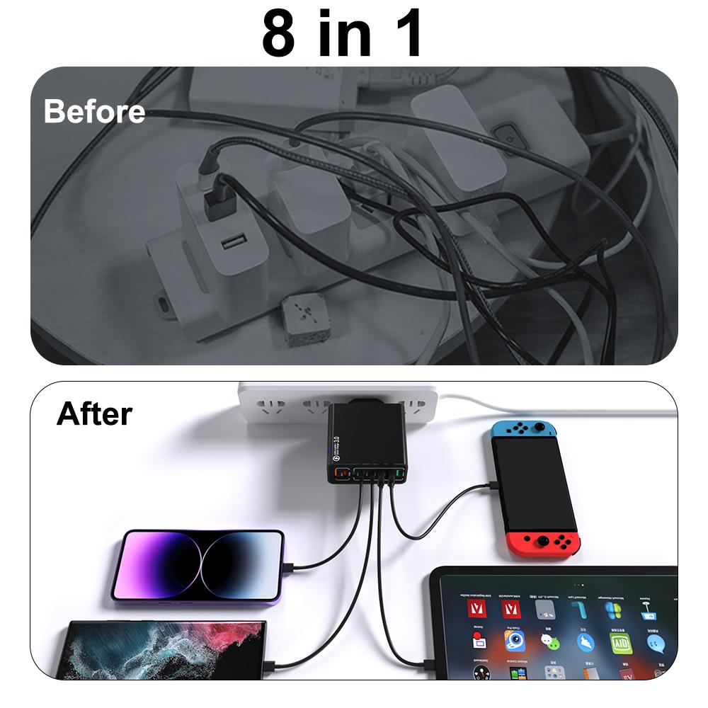 Total 65W USB Type C Charger Multi Ports PD Fast Charging Phone Charger Adapter For iPhone Samsung Xiaomi UK/KR Plug Wall