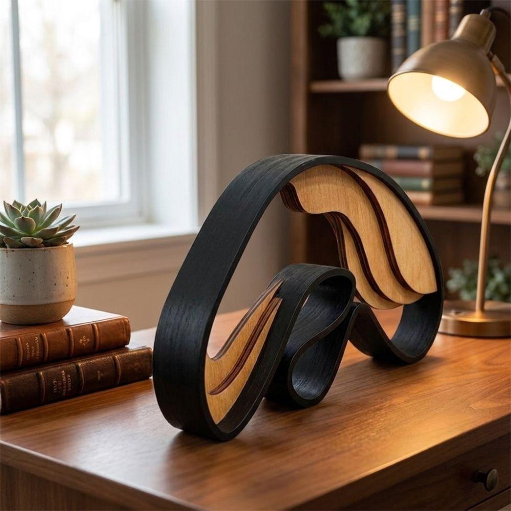 Minimalist 3D Abstract Sculpture Artistic Abstract Wooden Statue Wood Carving Indoor Decoration