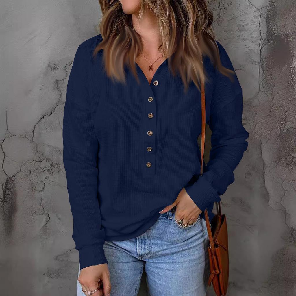 Женский топ на пуговицах с лацканами и длинными рукавами, пуловер, однотонный вязаный свитер, свободный длинный рукав